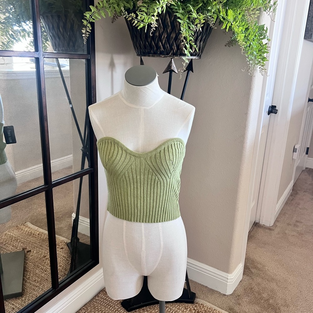 Green Strapless Knit Top